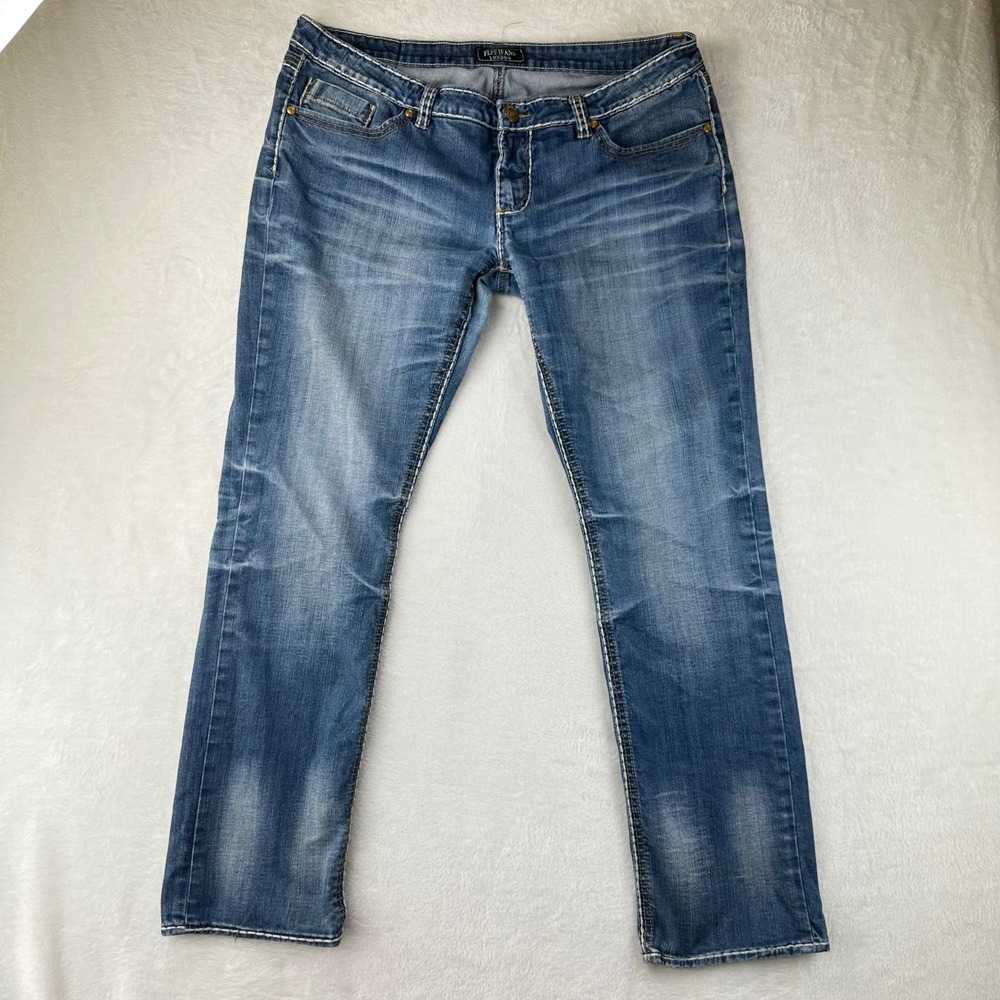 Pepe Jeans Denim Womens Low Rise‎ 37 Blue Straight Leg Y2K Sleaze Embellished